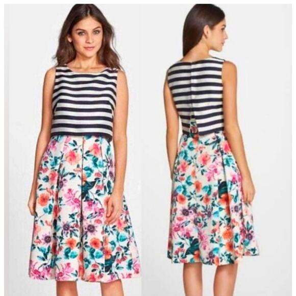 Eliza J Mixed Print Popover Dress - Floral & Striped - EUC - 18W - Picture 1 of 5